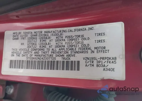 2004 Toyota Tacoma Prerunner V6 из США, поврежденный, VIN 5TEGN92N24Z337725